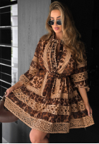 Sukienka w panterkę z koronką Next Please beżowa