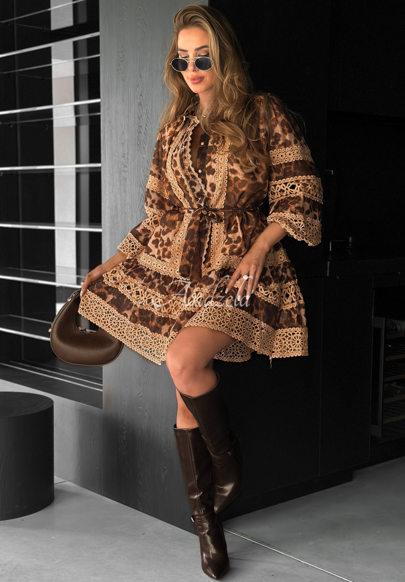 Panther dress with lace Next Please beige