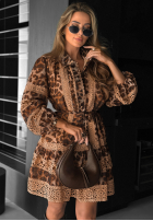 Sukienka w panterkę z koronką Next Please beżowa