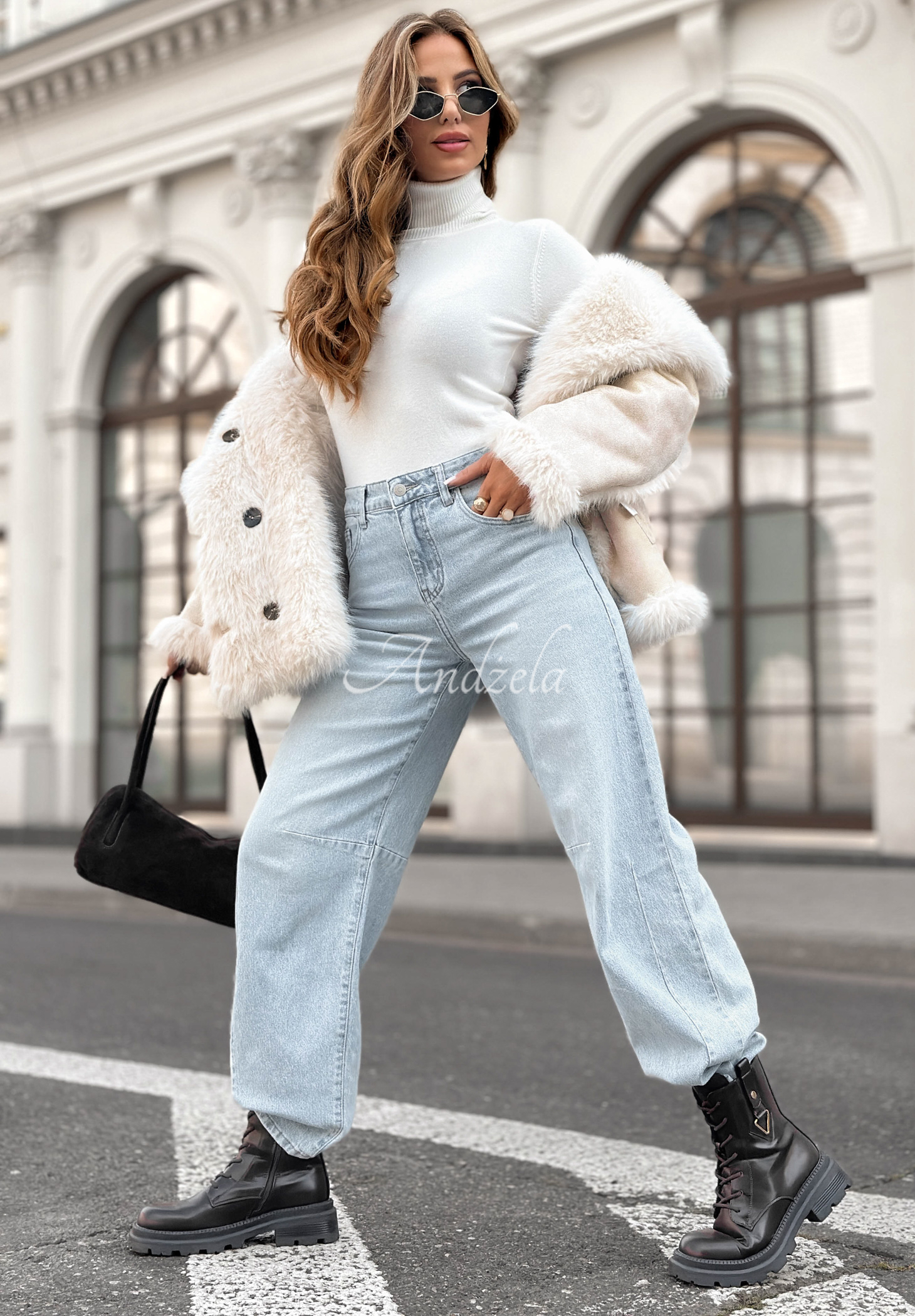No Reaction Yet light blue wide leg denim pants Andżela Online Store
