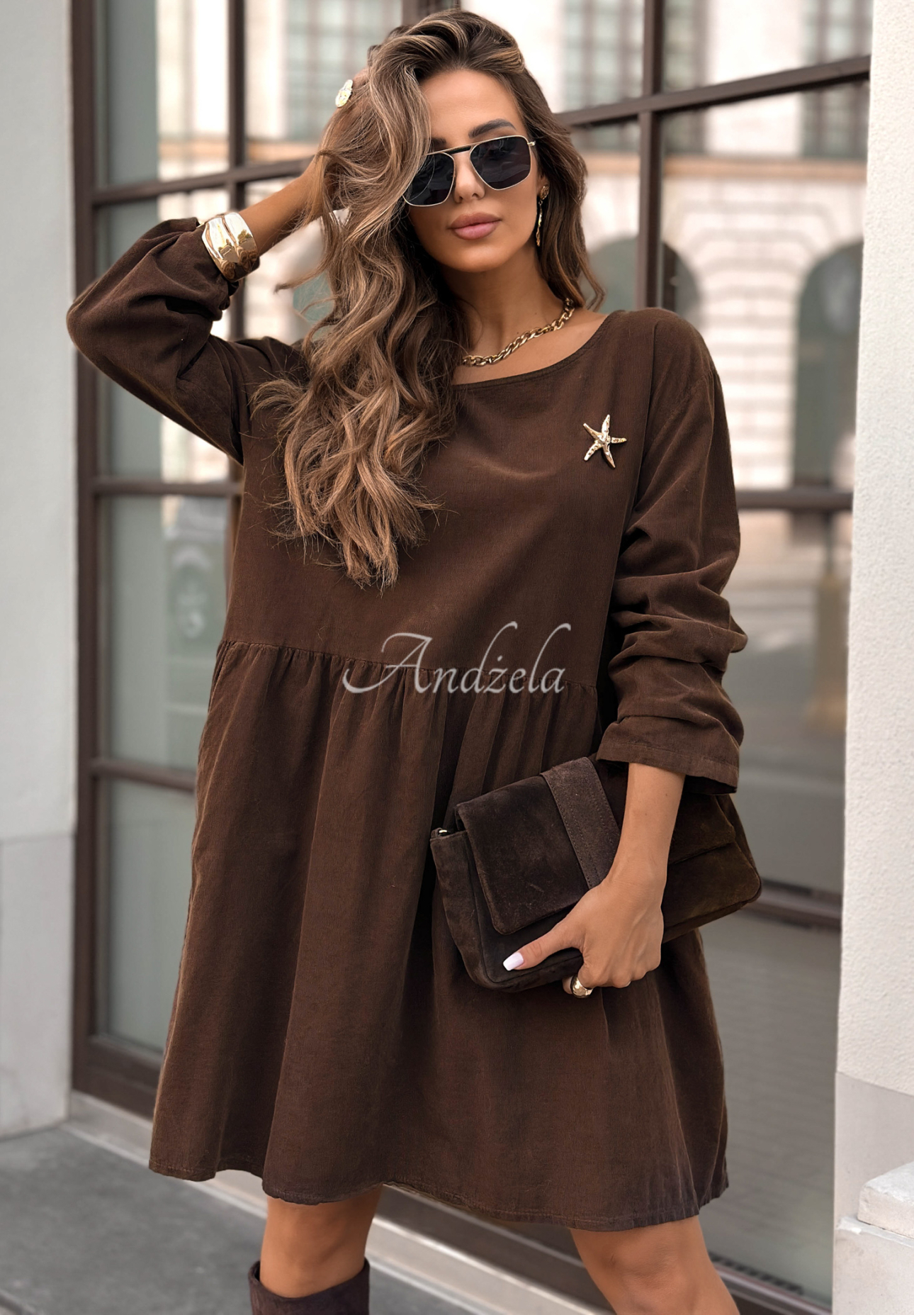 Corduroy mini dress I Meant That chocolate