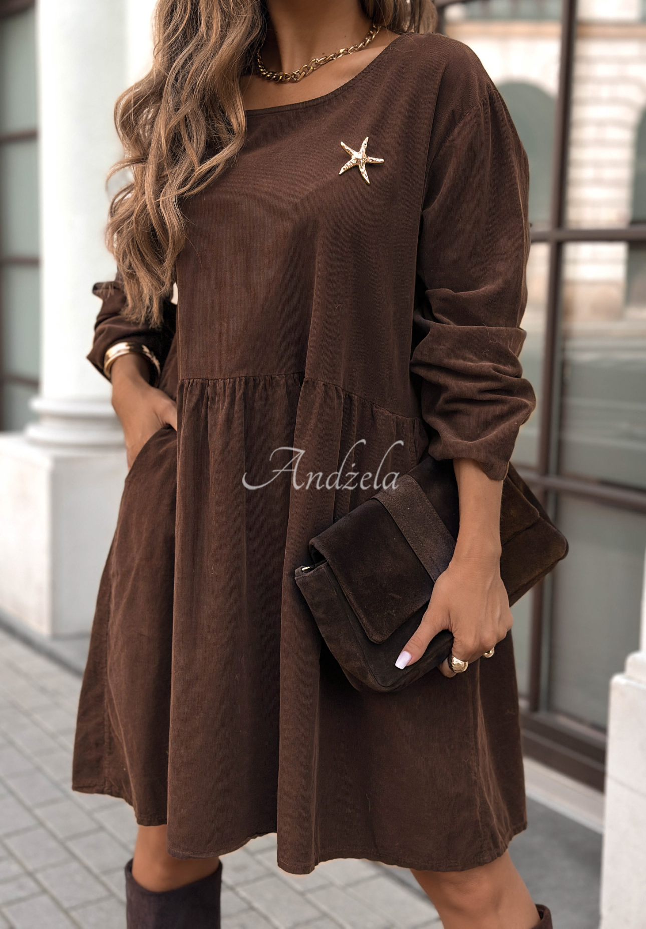 Corduroy mini dress I Meant That chocolate