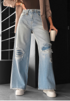 Spodnie jeansowe wide leg z przetarciami No One Asked niebieskie