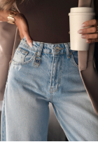 Spodnie jeansowe wide leg z przetarciami No One Asked niebieskie