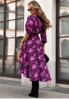 Wzorzysta sukienka z paskiem She Won That różowo-fioletowa