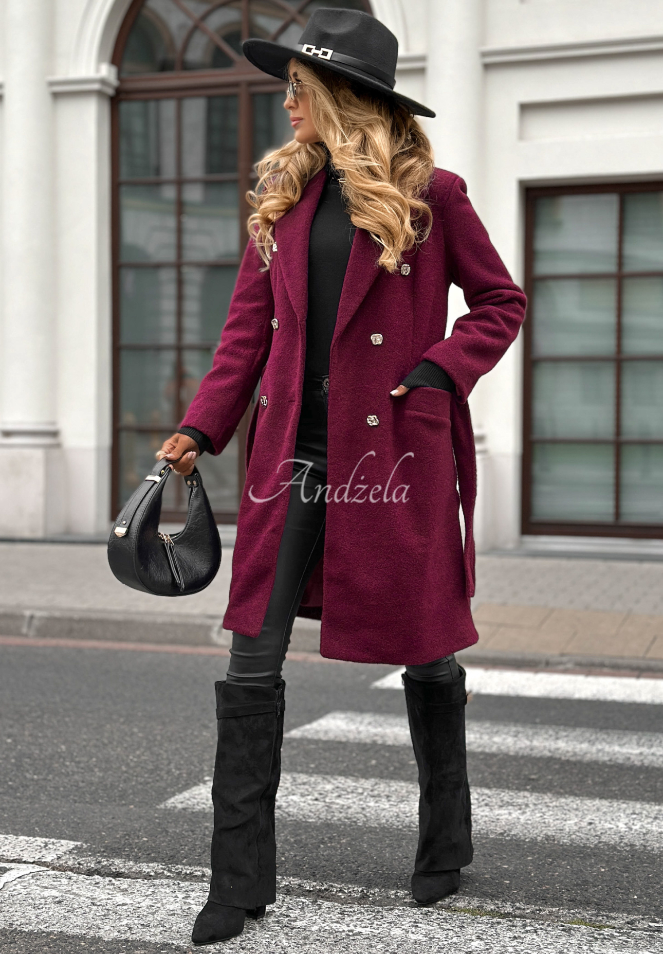 Arrington Park burgundy buttoned boucle coat