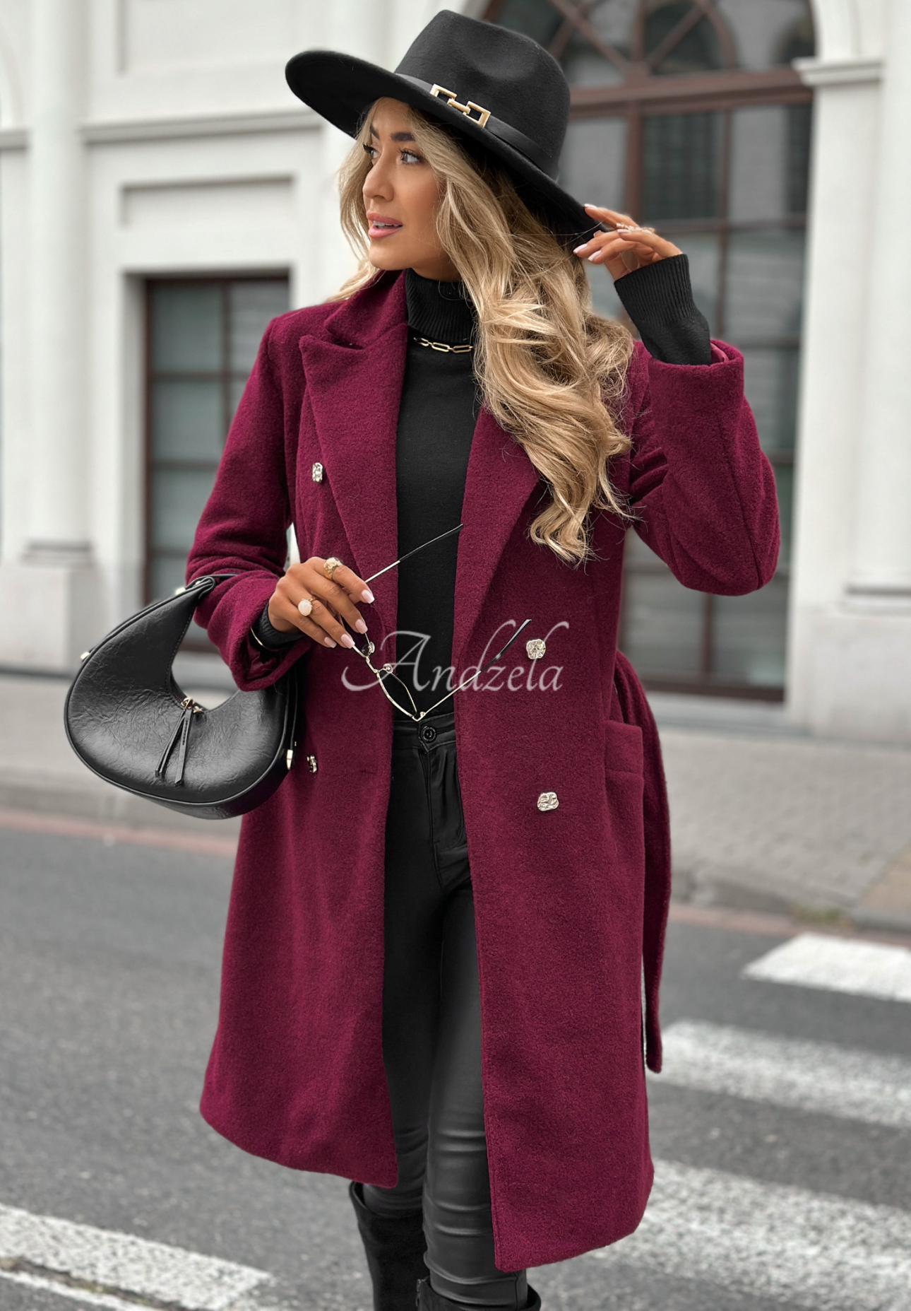 Arrington Park burgundy buttoned boucle coat