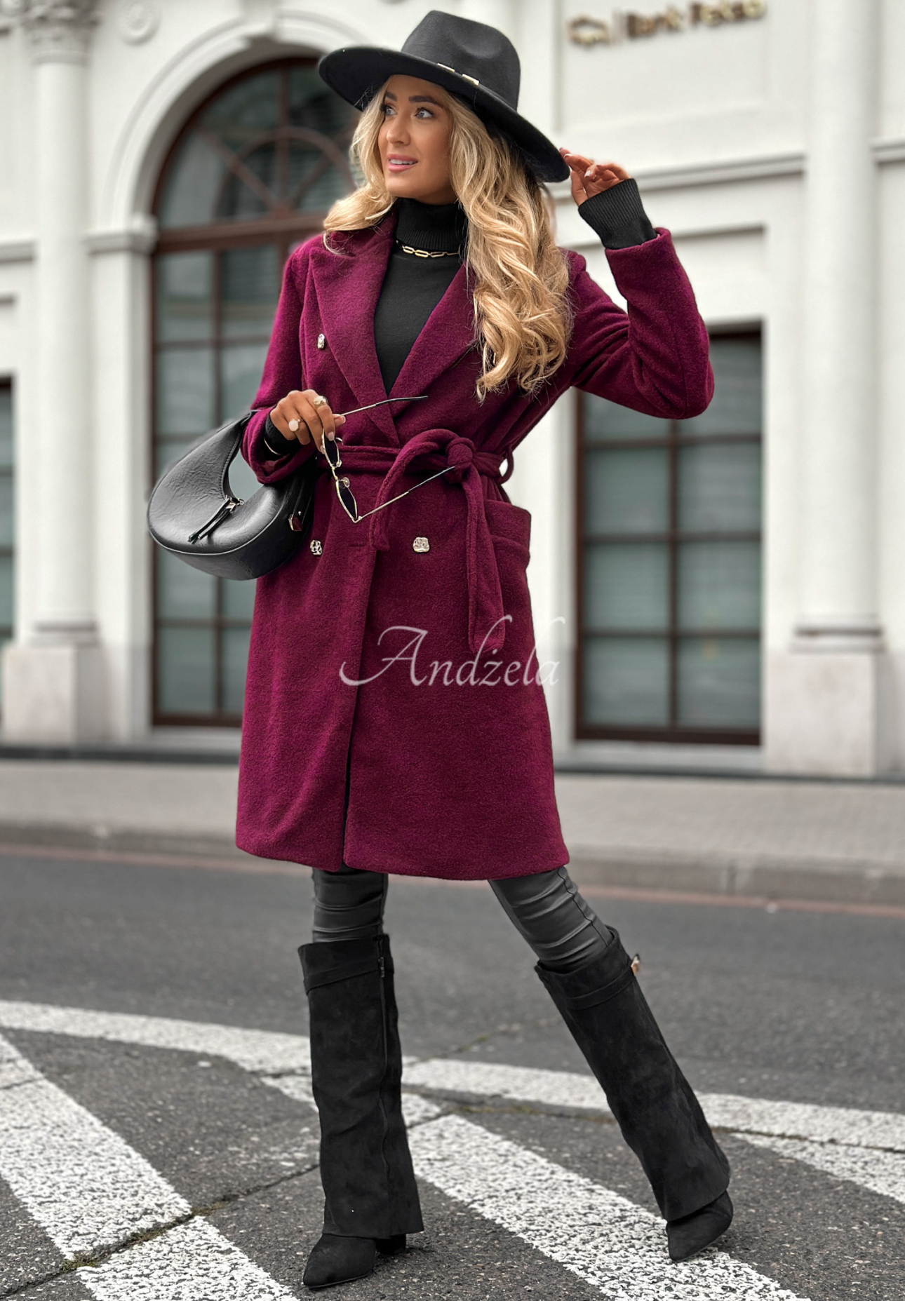 Arrington Park burgundy buttoned boucle coat
