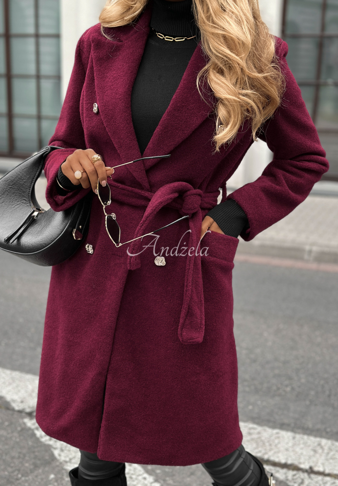 Arrington Park burgundy buttoned boucle coat