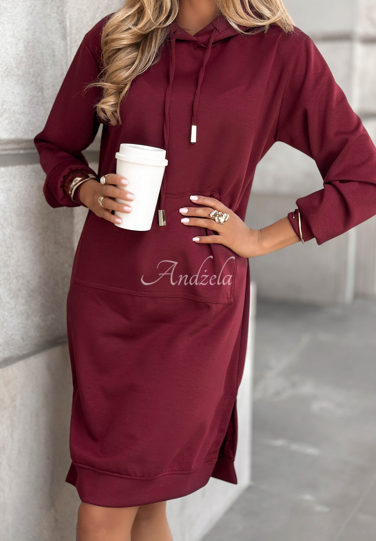 Bluza tunika z kapturem Moment For Me burgundowa