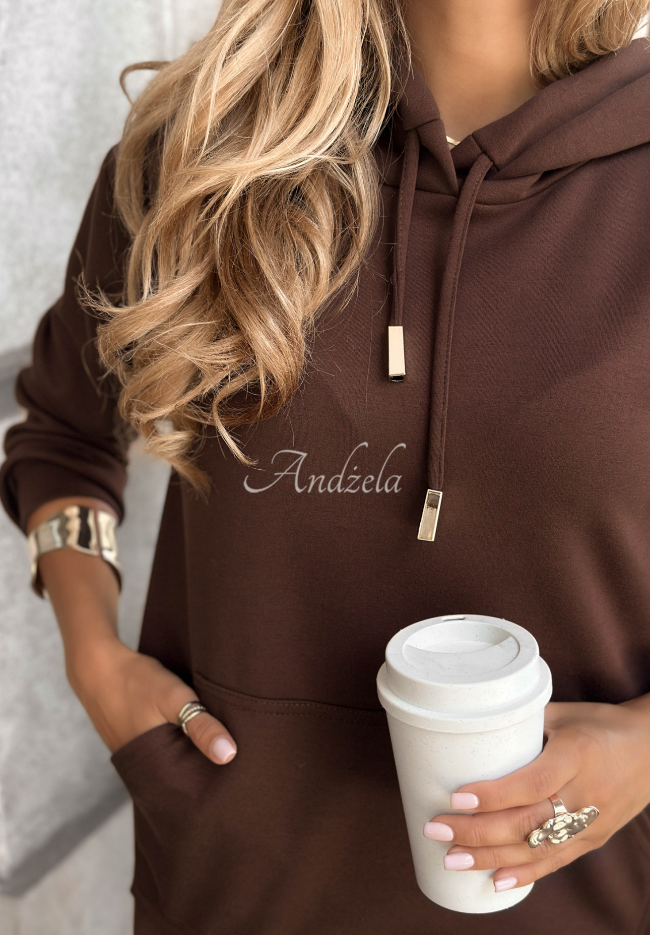Moment For Me hooded tunic sweatshirt chocolate
