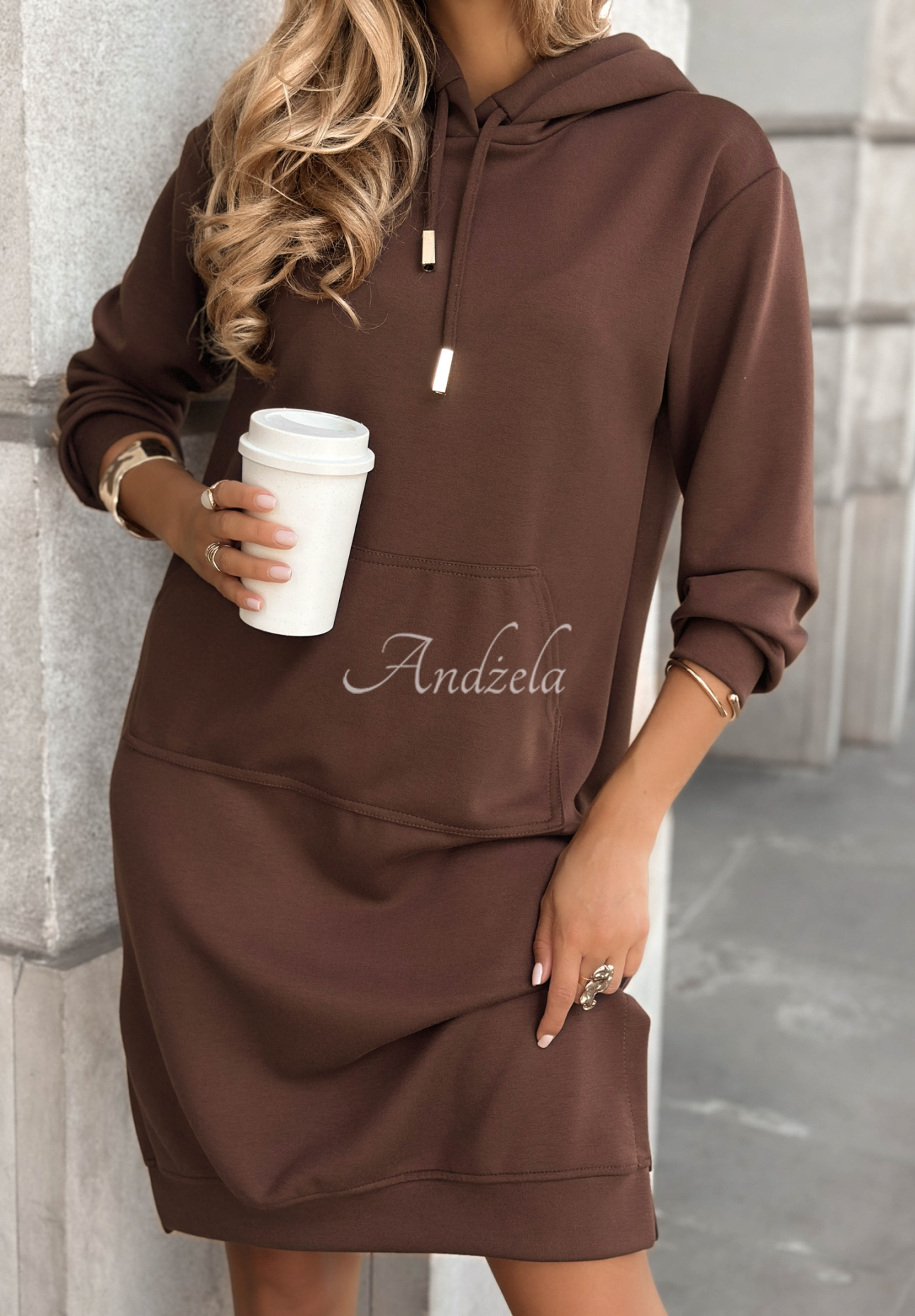 Moment For Me hooded tunic sweatshirt chocolate