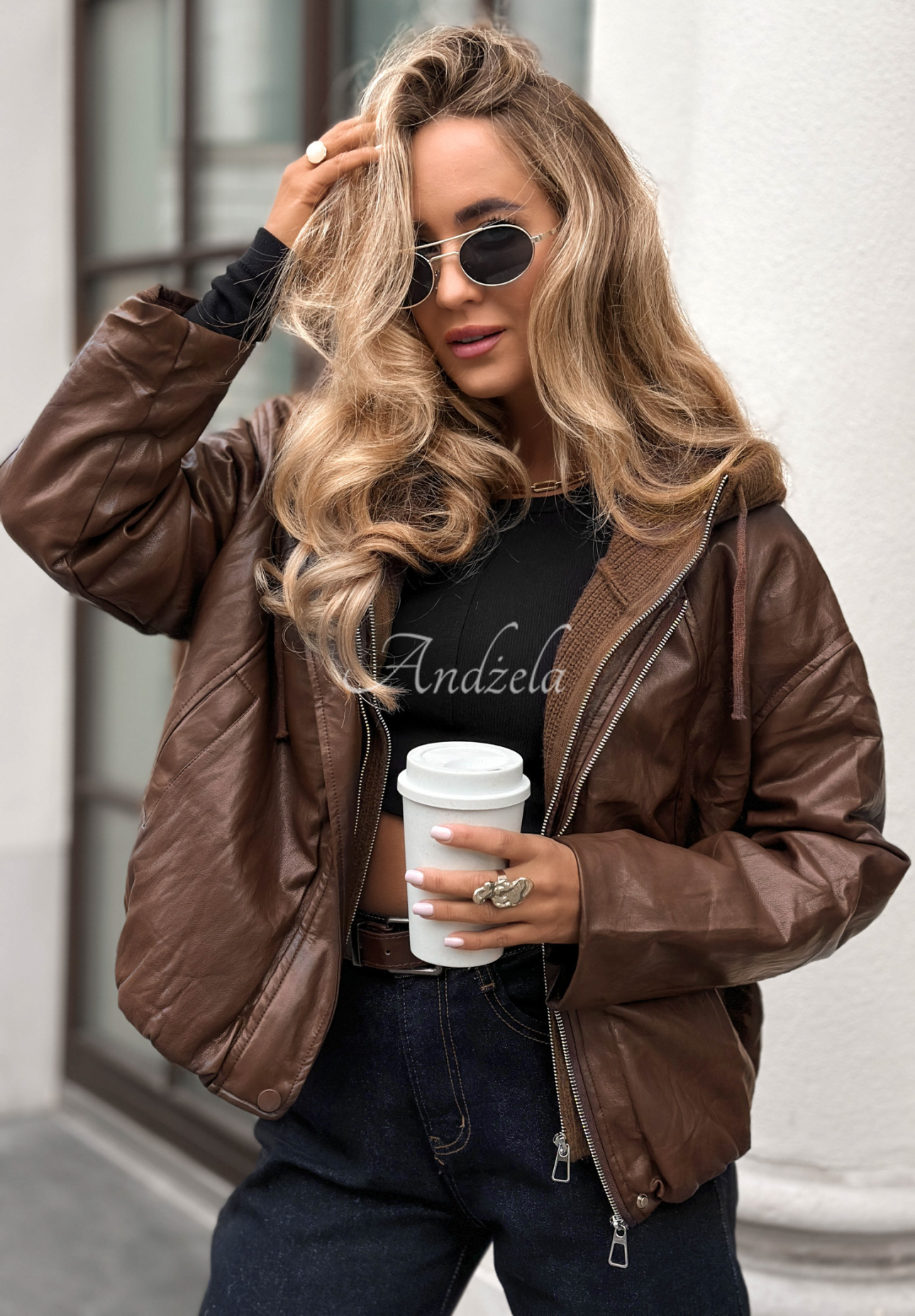 Skórzana kurtka bomberka Central Park czekoladowa