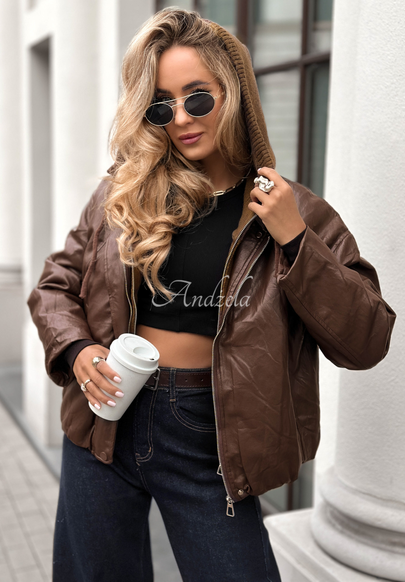 Skórzana kurtka bomberka Central Park czekoladowa