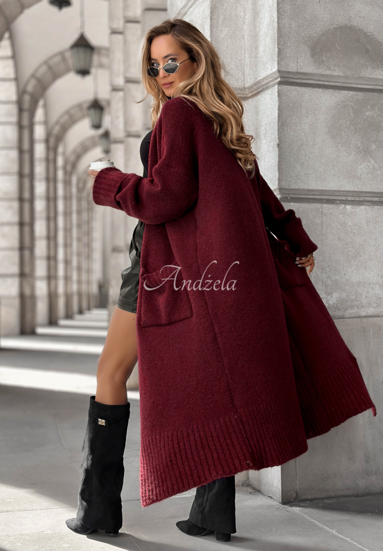 Long oversize cardigan with pockets Marbelio burgundy