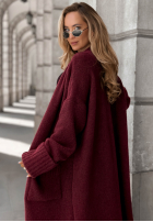 Długi kardigan oversize z kieszeniami Marbelio burgundowy