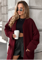 Długi kardigan oversize z kieszeniami Marbelio burgundowy