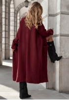 Długi kardigan oversize z kieszeniami Marbelio burgundowy