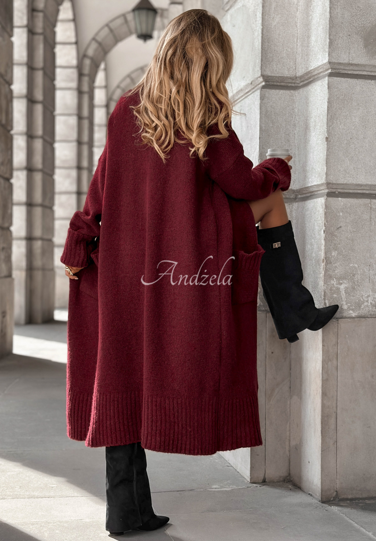 Long oversize cardigan with pockets Marbelio burgundy