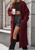 Długi kardigan oversize z kieszeniami Marbelio burgundowy