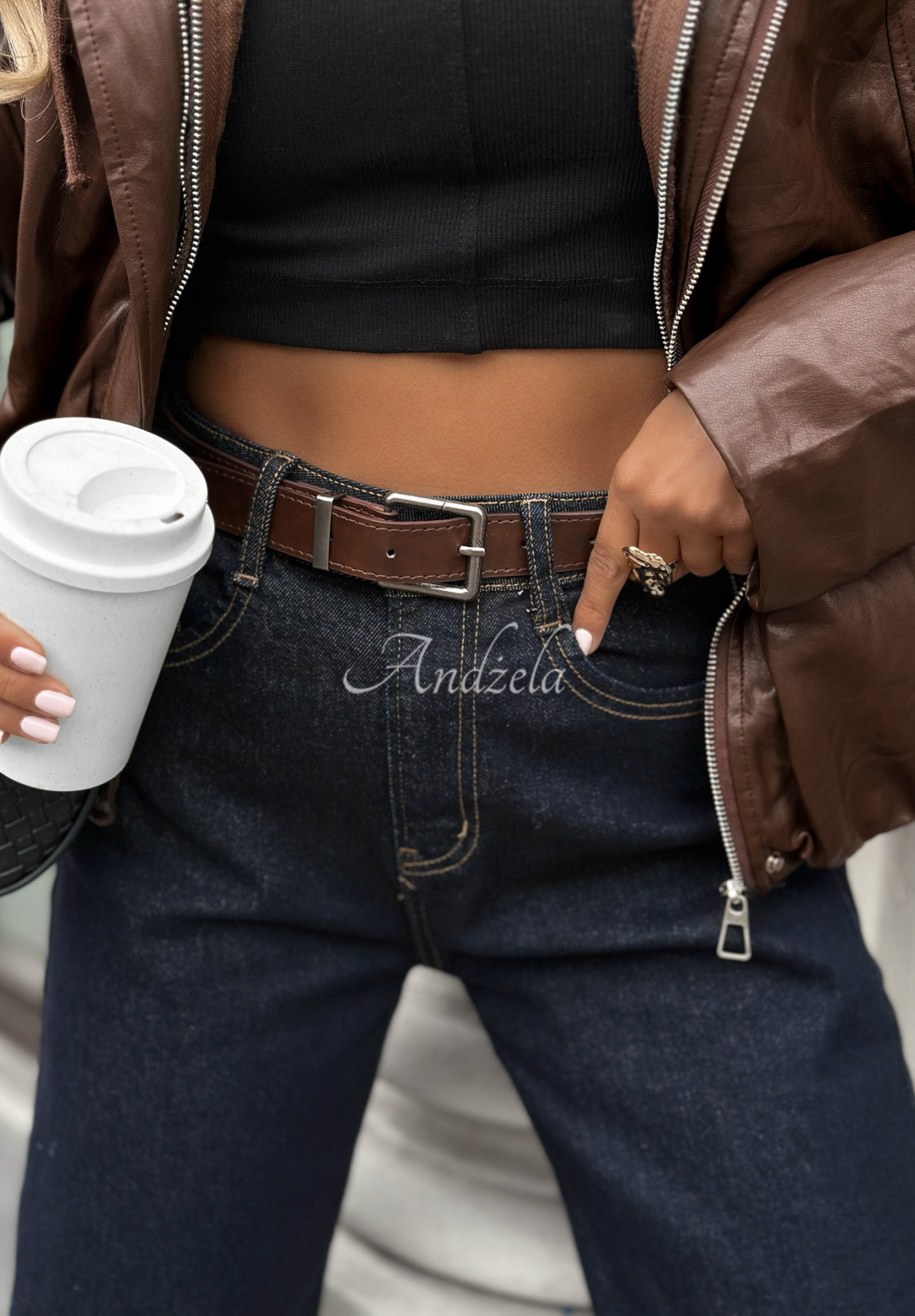 Denim balloon pants with belt Won't Explain navy blue.