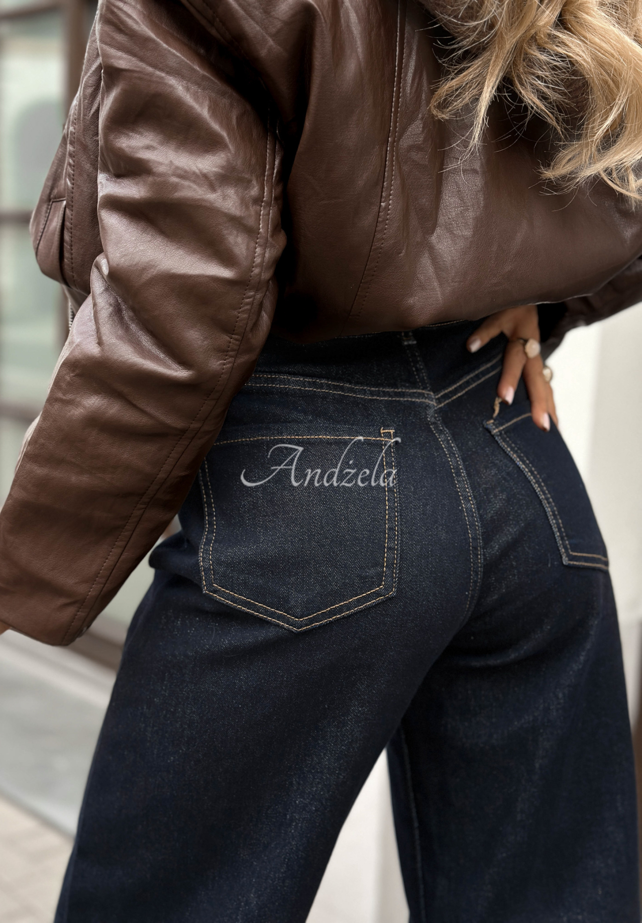 Denim balloon pants with belt Won't Explain navy blue.