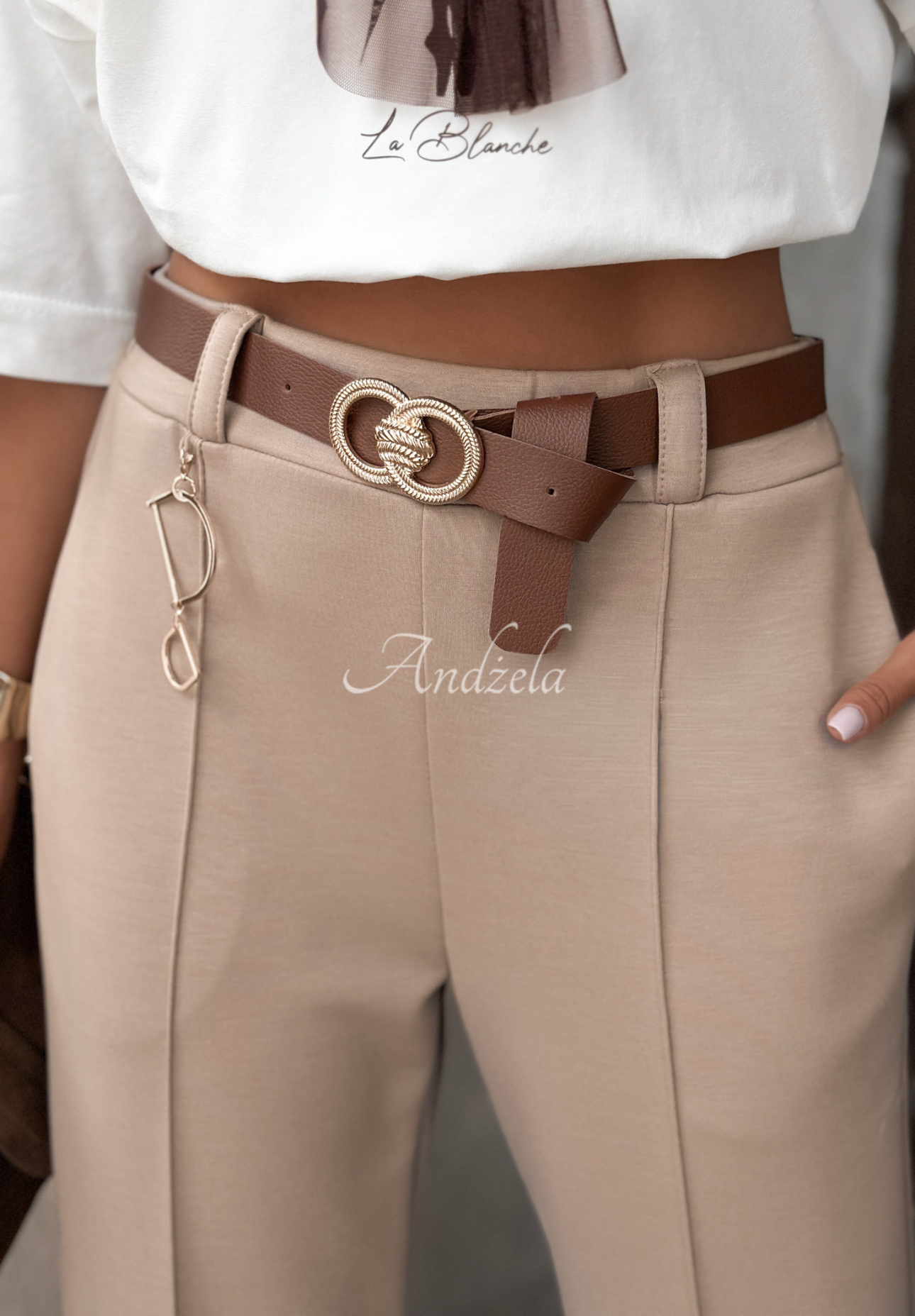 Material butter pants with belt Full Battery mocha