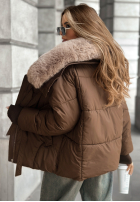 Pikowana kurtka z futerkiem Missed Call czekoladowa