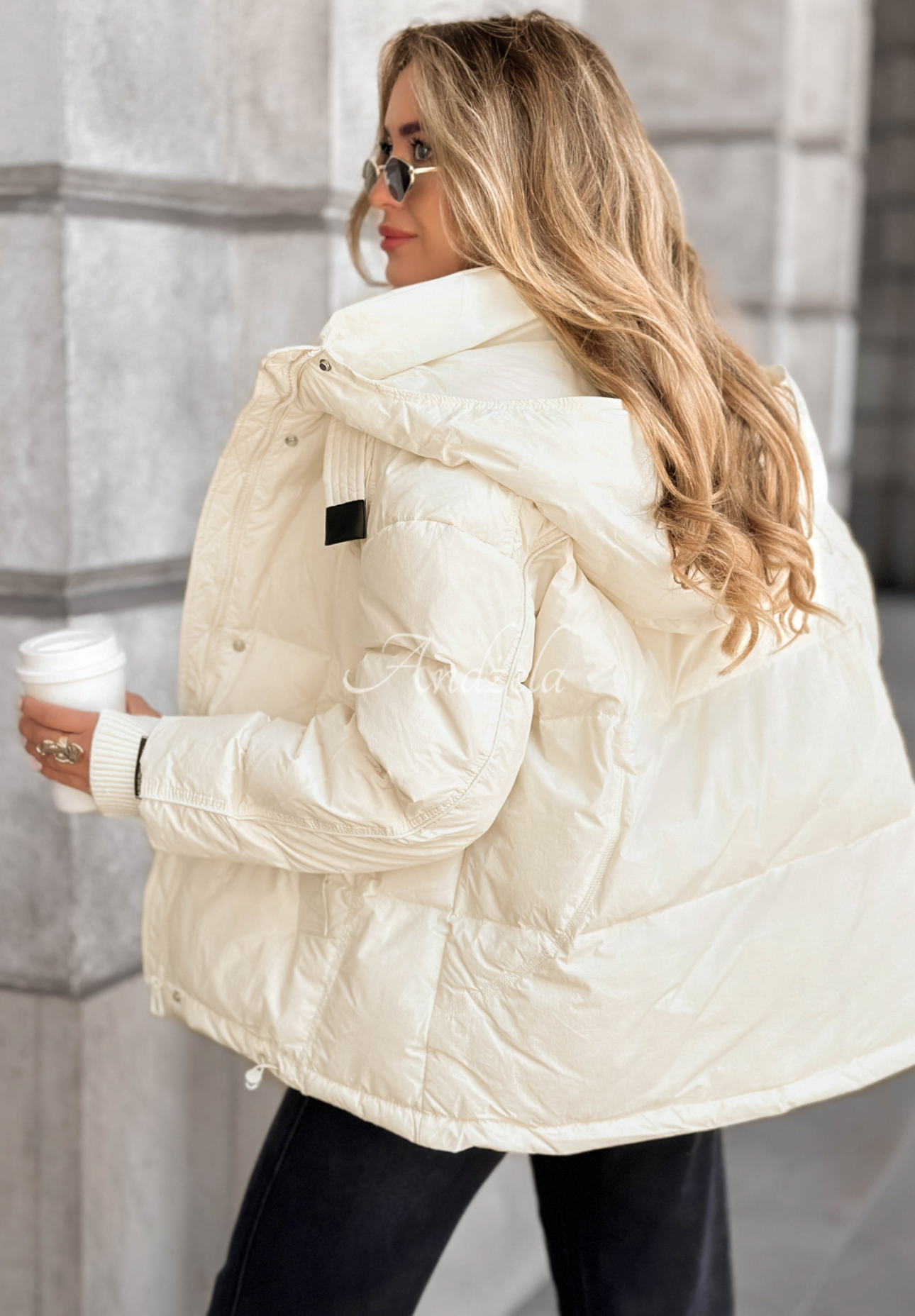 Aurora Skies ecru down jacket with hood