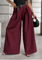 Materiałowe spodnie wide leg Set The Rules burgundowe