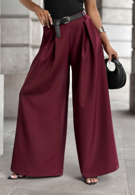 Materiałowe spodnie wide leg Take A Breath burgundowe