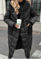 Długa pikowana kurtka z kożuszkiem Long Cold Winter czarna