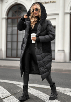 Długa pikowana kurtka z kożuszkiem Long Cold Winter czarna