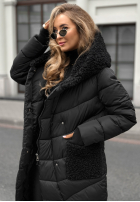 Długa pikowana kurtka z kożuszkiem Long Cold Winter czarna