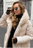 Długa pikowana kurtka z kożuszkiem Long, Cold Winter beżowa