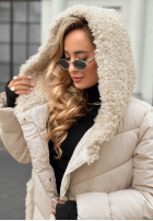 Długa pikowana kurtka z kożuszkiem Long, Cold Winter beżowa