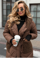 Długa pikowana kurtka z kożuszkiem Long, Cold Winter czekoladowa