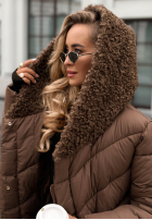 Długa pikowana kurtka z kożuszkiem Long, Cold Winter czekoladowa