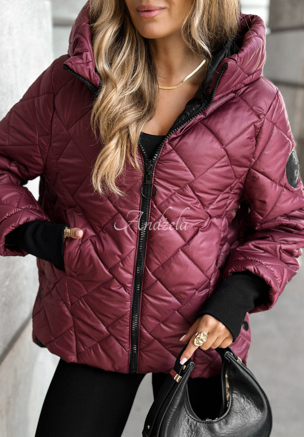 Just The Wind burgundy quilted hooded jacket