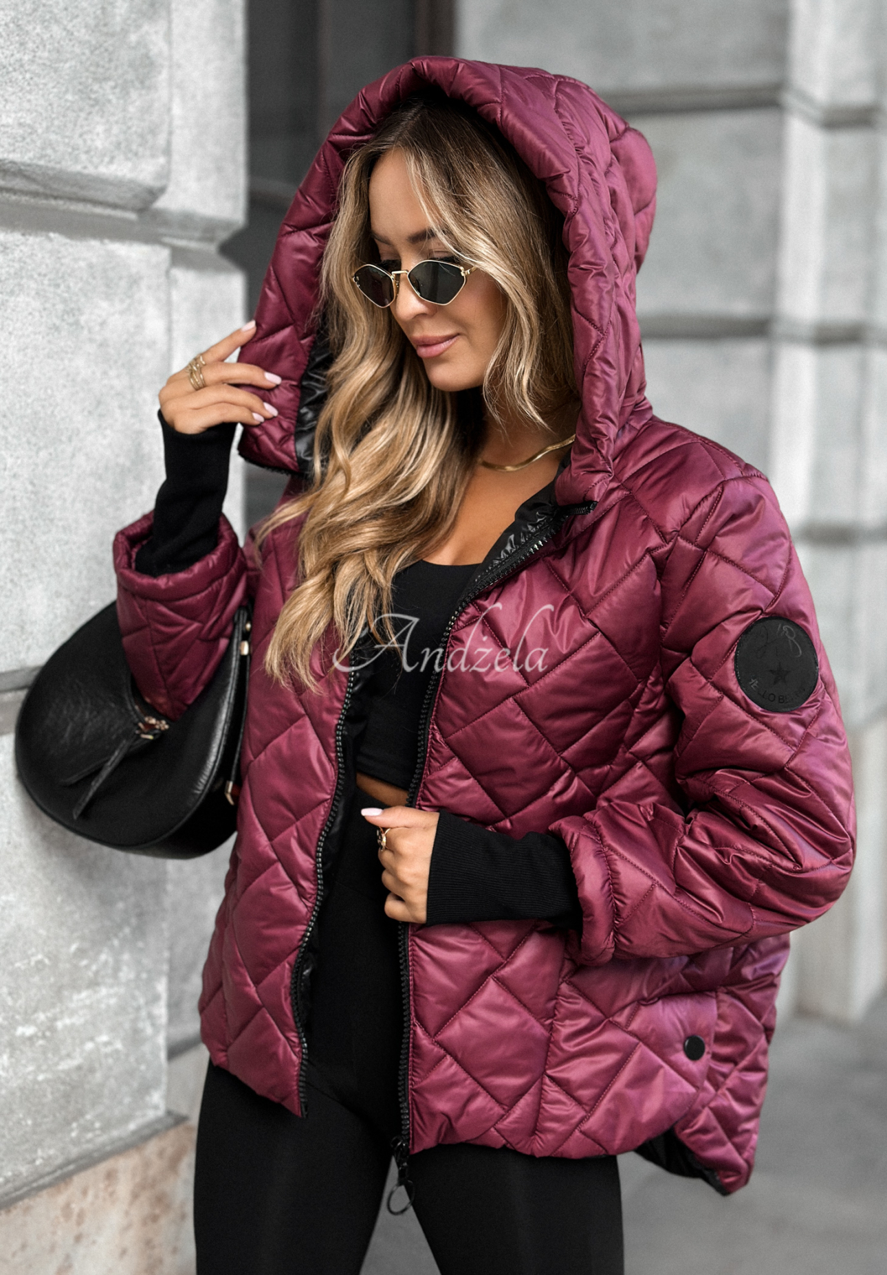 Just The Wind burgundy quilted hooded jacket