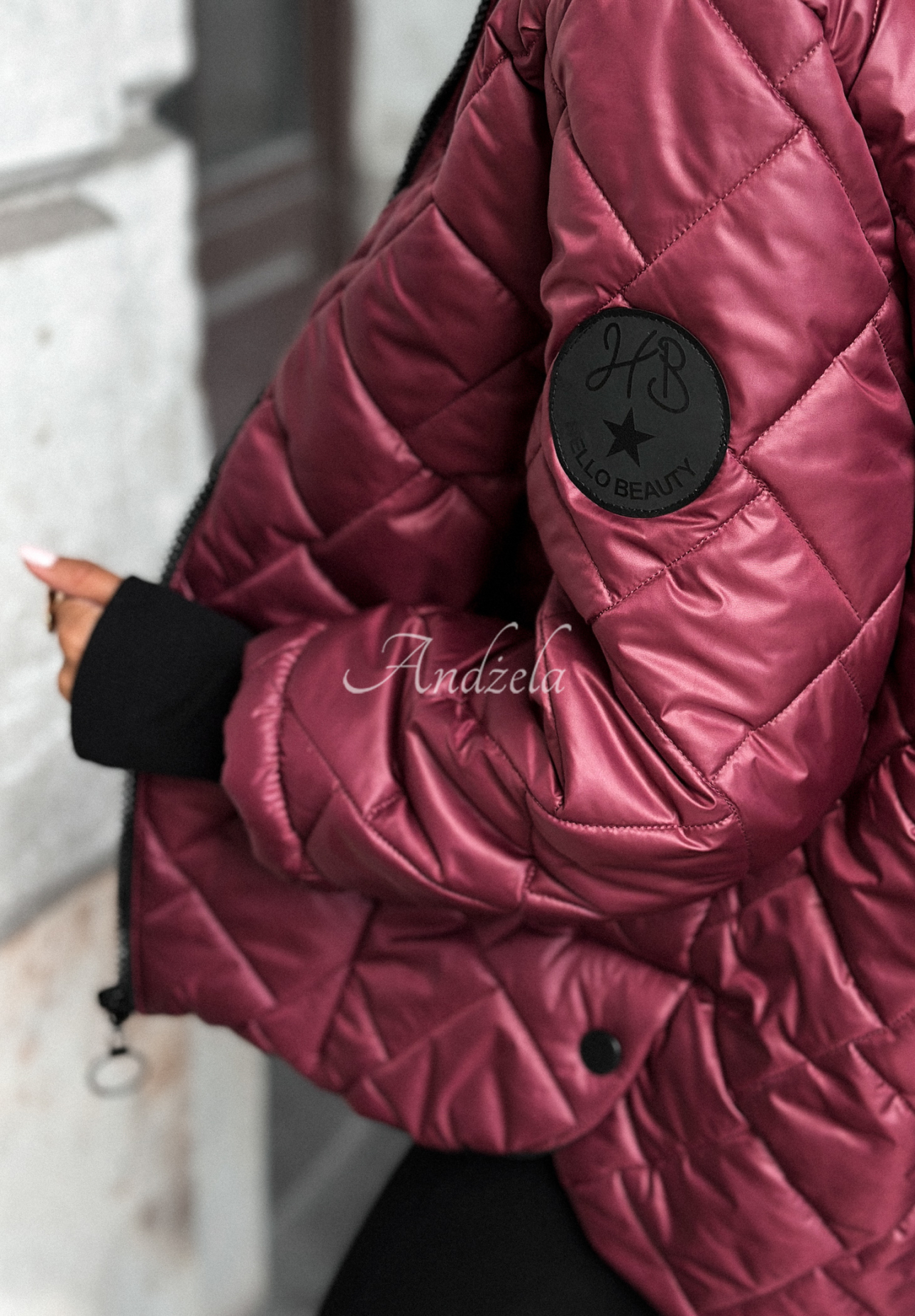 Just The Wind burgundy quilted hooded jacket