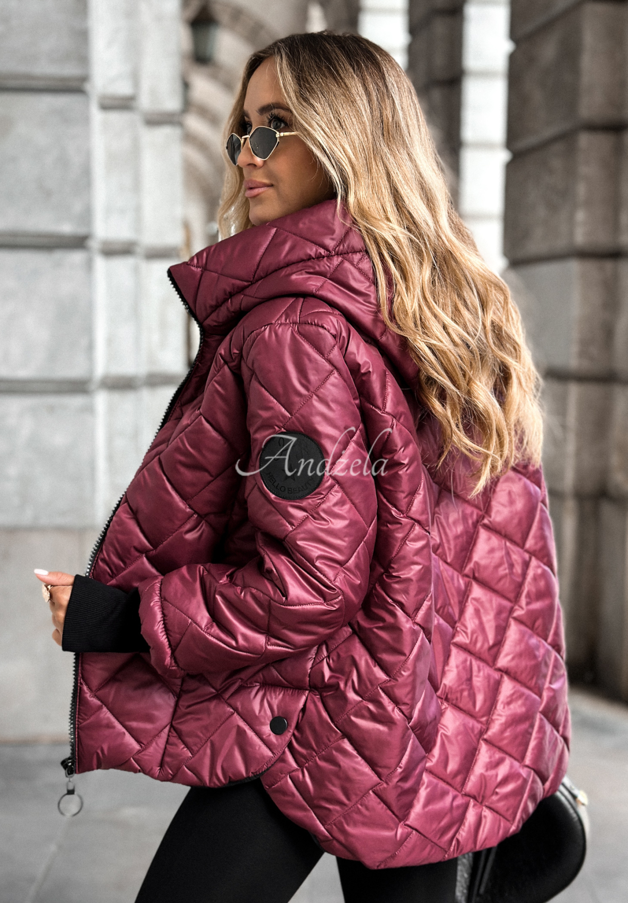 Just The Wind burgundy quilted hooded jacket