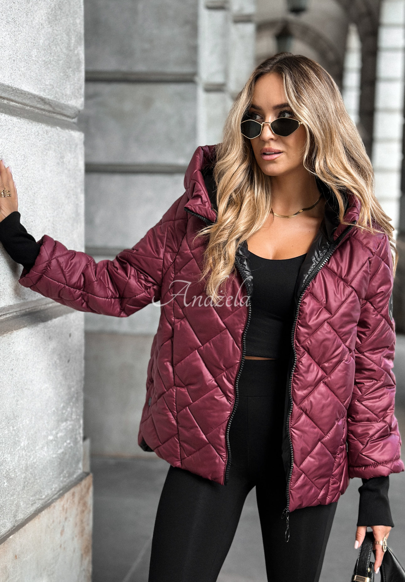 Just The Wind burgundy quilted hooded jacket
