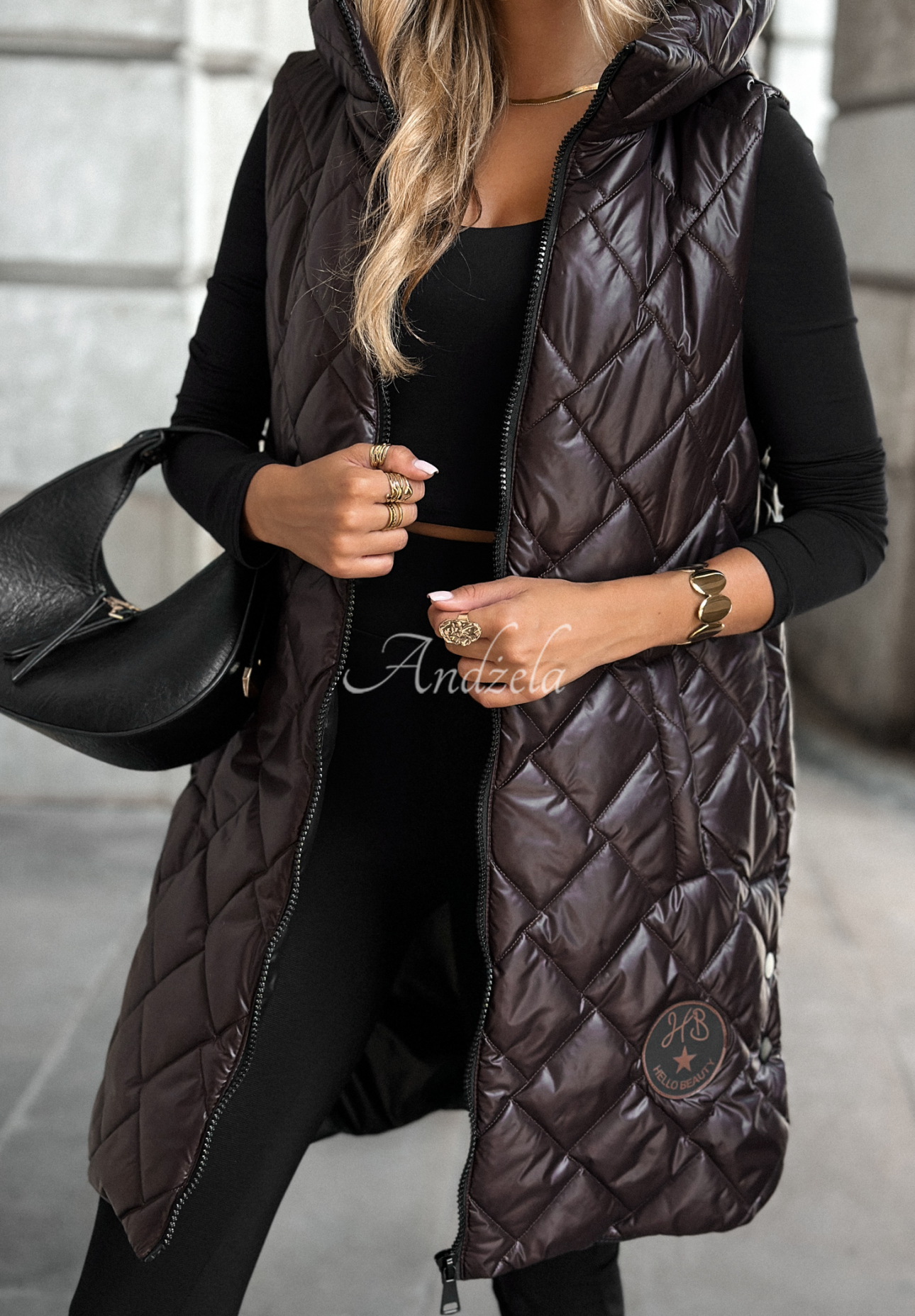 Long quilted vest Five Minutes Late chocolate.