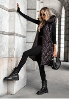 Długa pikowana kamizelka Five Minutes Late czekoladowa