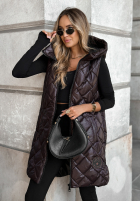 Długa pikowana kamizelka Five Minutes Late czekoladowa