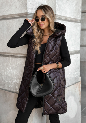 Long quilted vest Five Minutes Late chocolate.