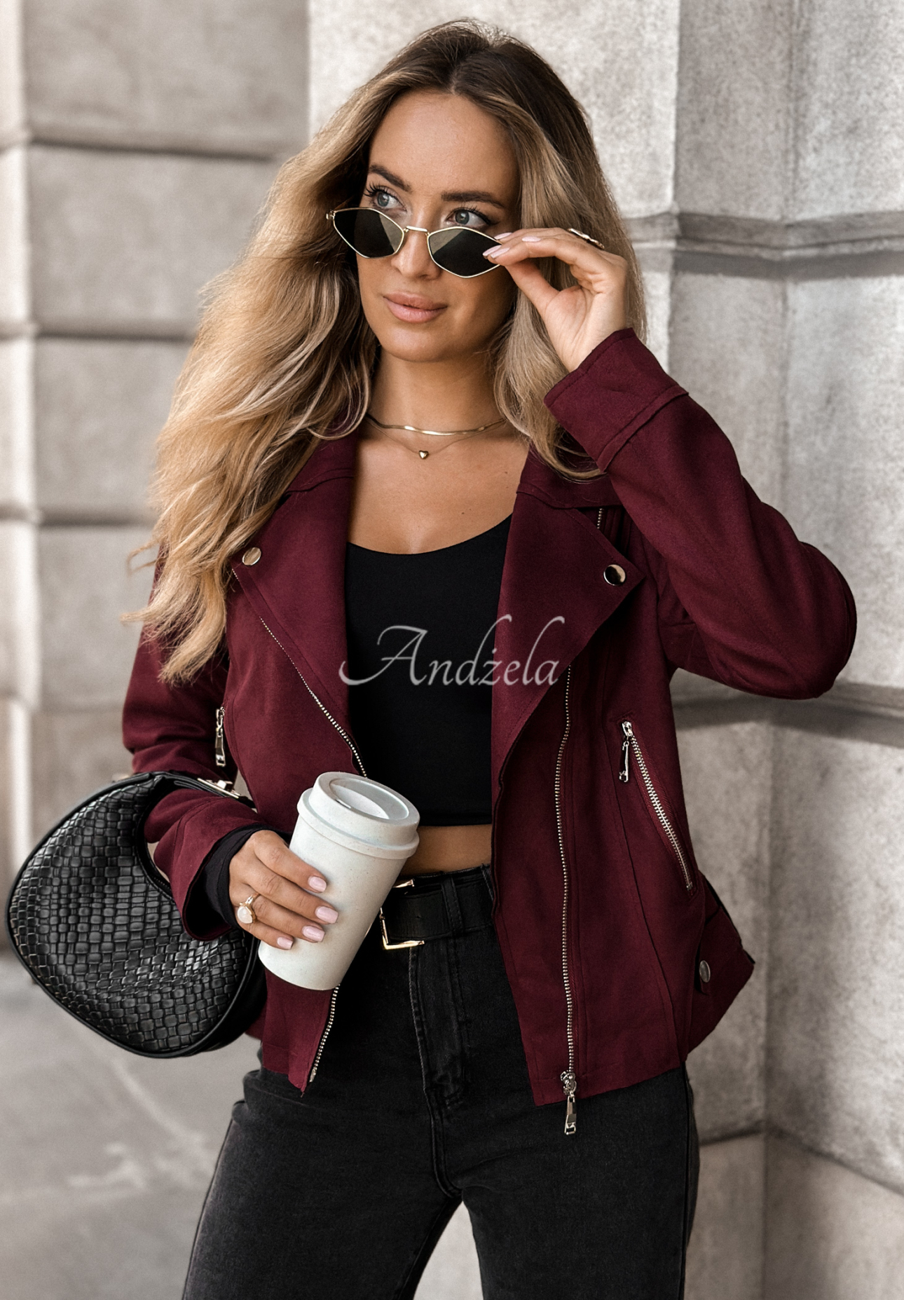 Zamszowa kurtka ramoneska Savage burgundowa