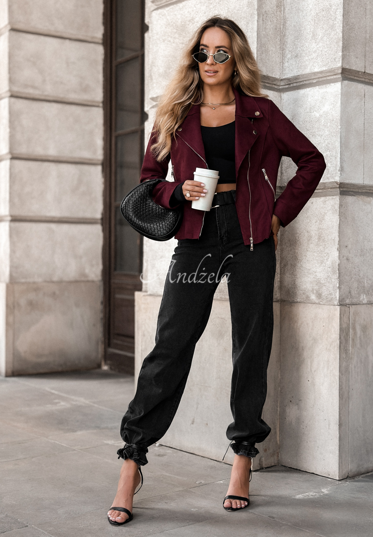 Zamszowa kurtka ramoneska Savage burgundowa