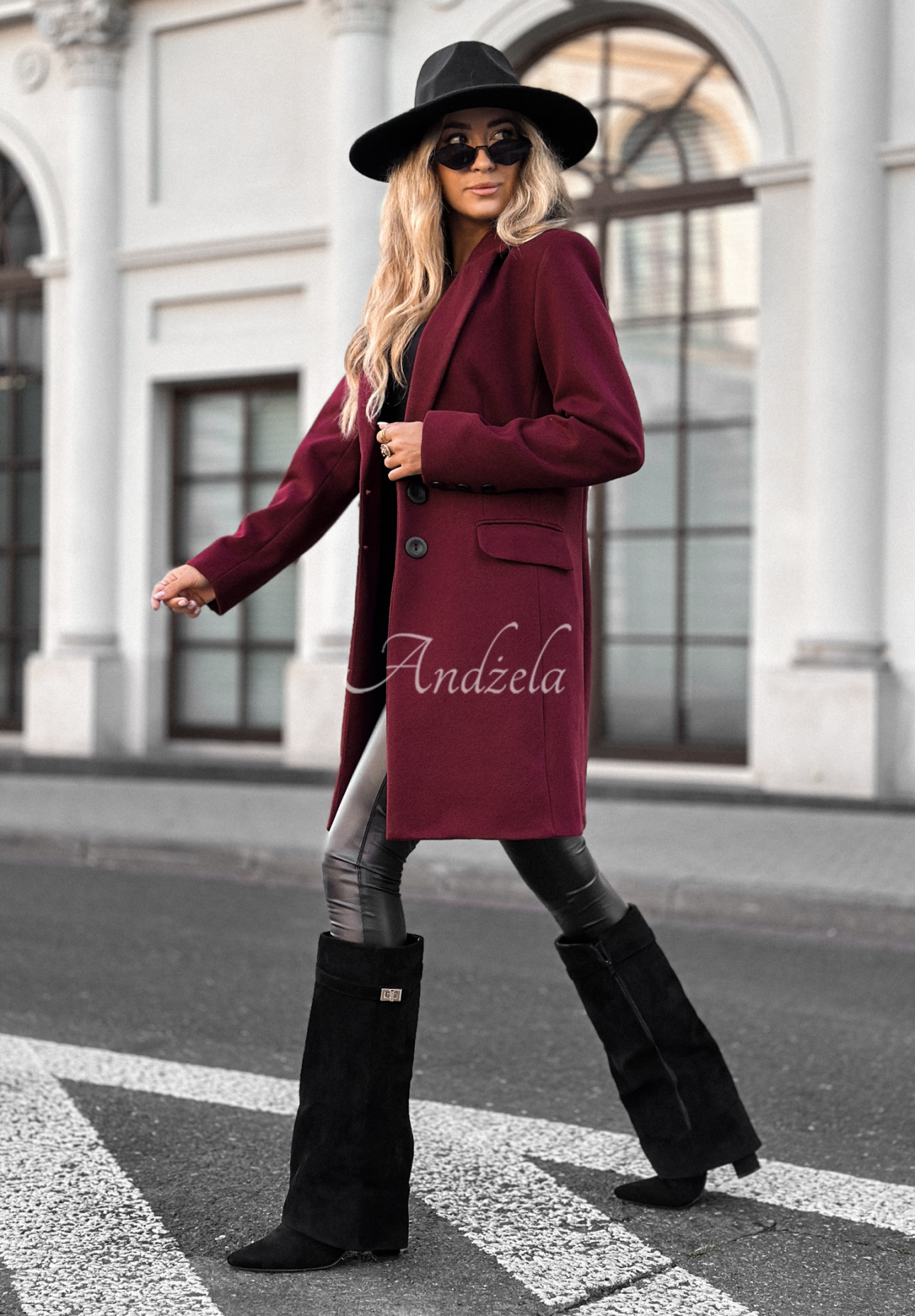 Long wool coat Next Chapter burgundy